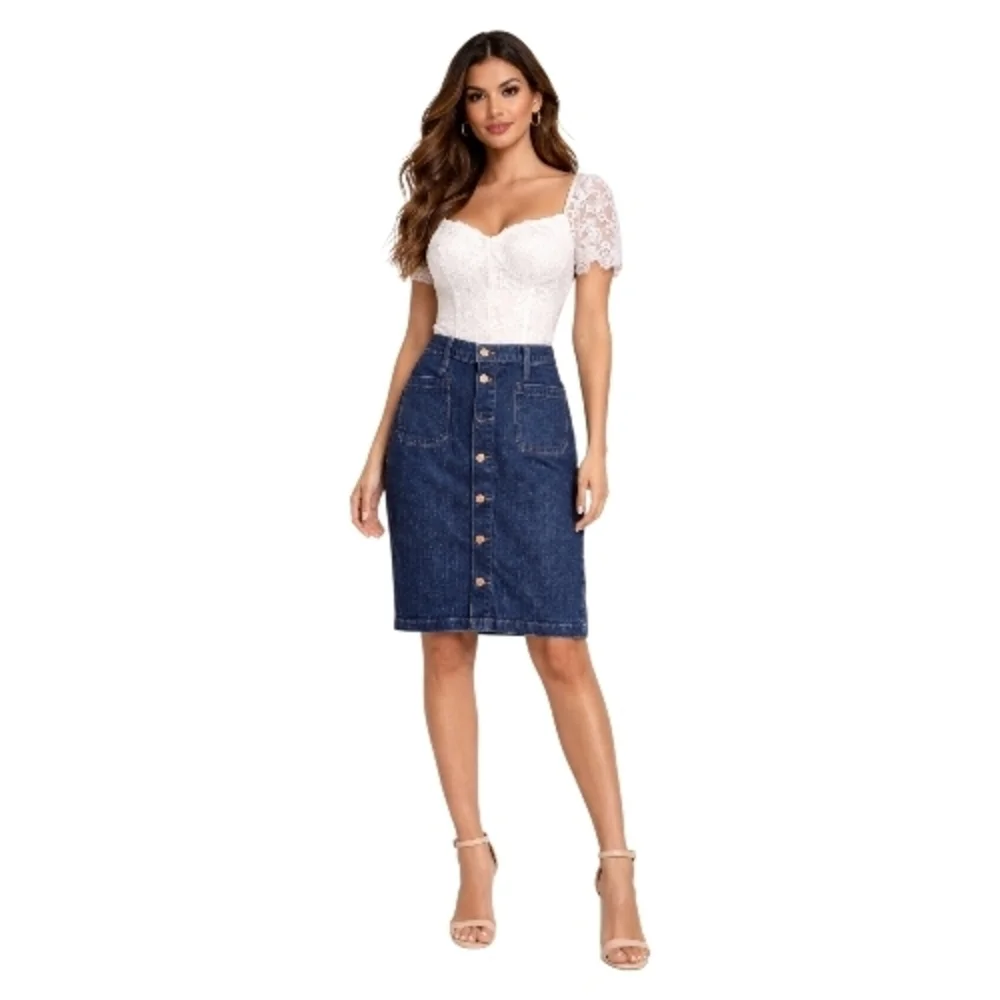 Denim Button-Front Skirt